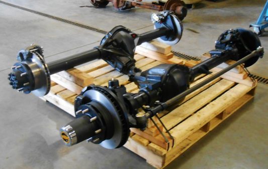 Axles on a crate for shipping