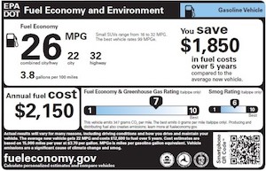 EPA fuel economy information sticker